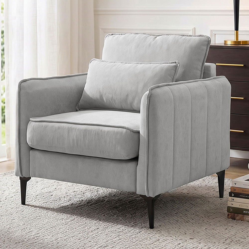 Living and Home Light Grey Chenille Sofa Chair Image 1