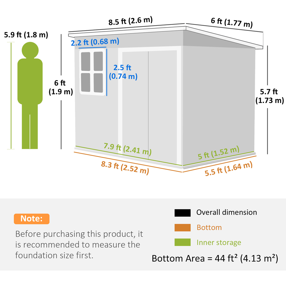 Outsunny 8.5 x 6ft Grey Galvanised Steel Garden Shed with Foundation Kit Image 9