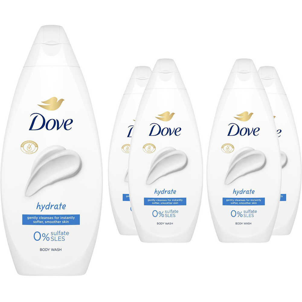 Dove Hydrate Softer and Smoother Skin Body Wash 225ml 5 Pack Image 1