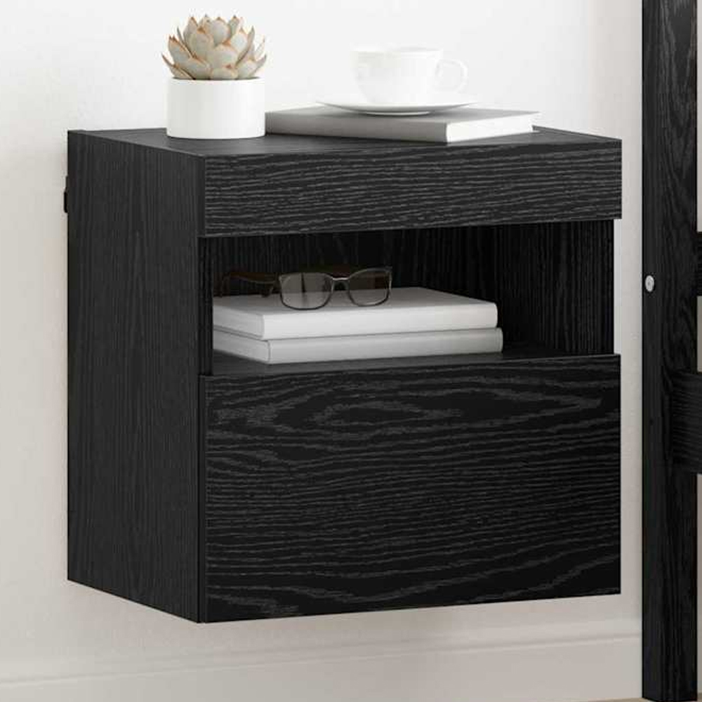 vidaXL Single Door Single Shelf Black Oak TV Cabinet with LED Lights Set of 2 Image 1