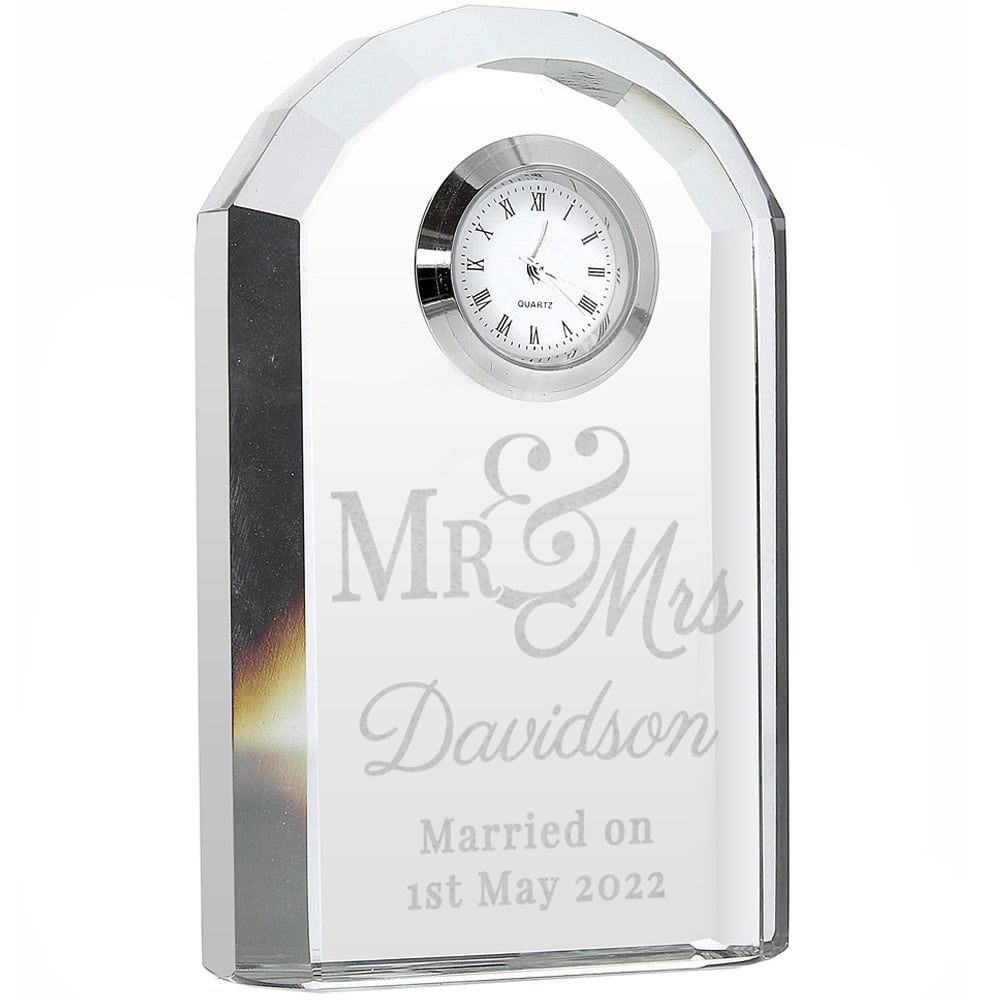 Personalised Memento Personalised Mr & Mrs Crystal Clock Image 1