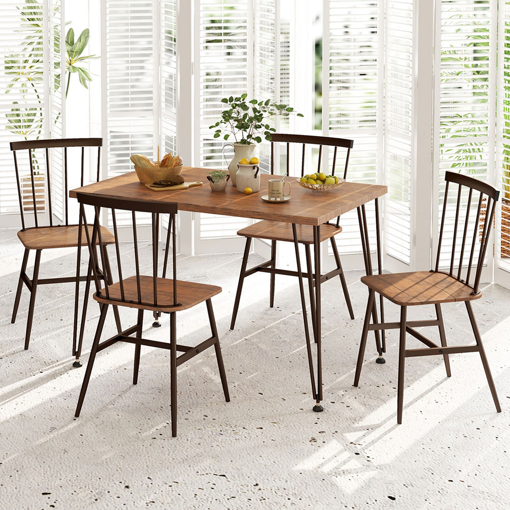 Costway 4 Seater Dining Set with Swivel Feet Walnut Image 1