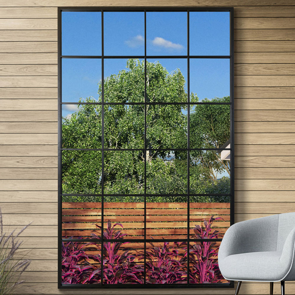 MirrorOutlet The Genestra Black Modern Window Garden Wall Mirror 174 x 110cm Image 2
