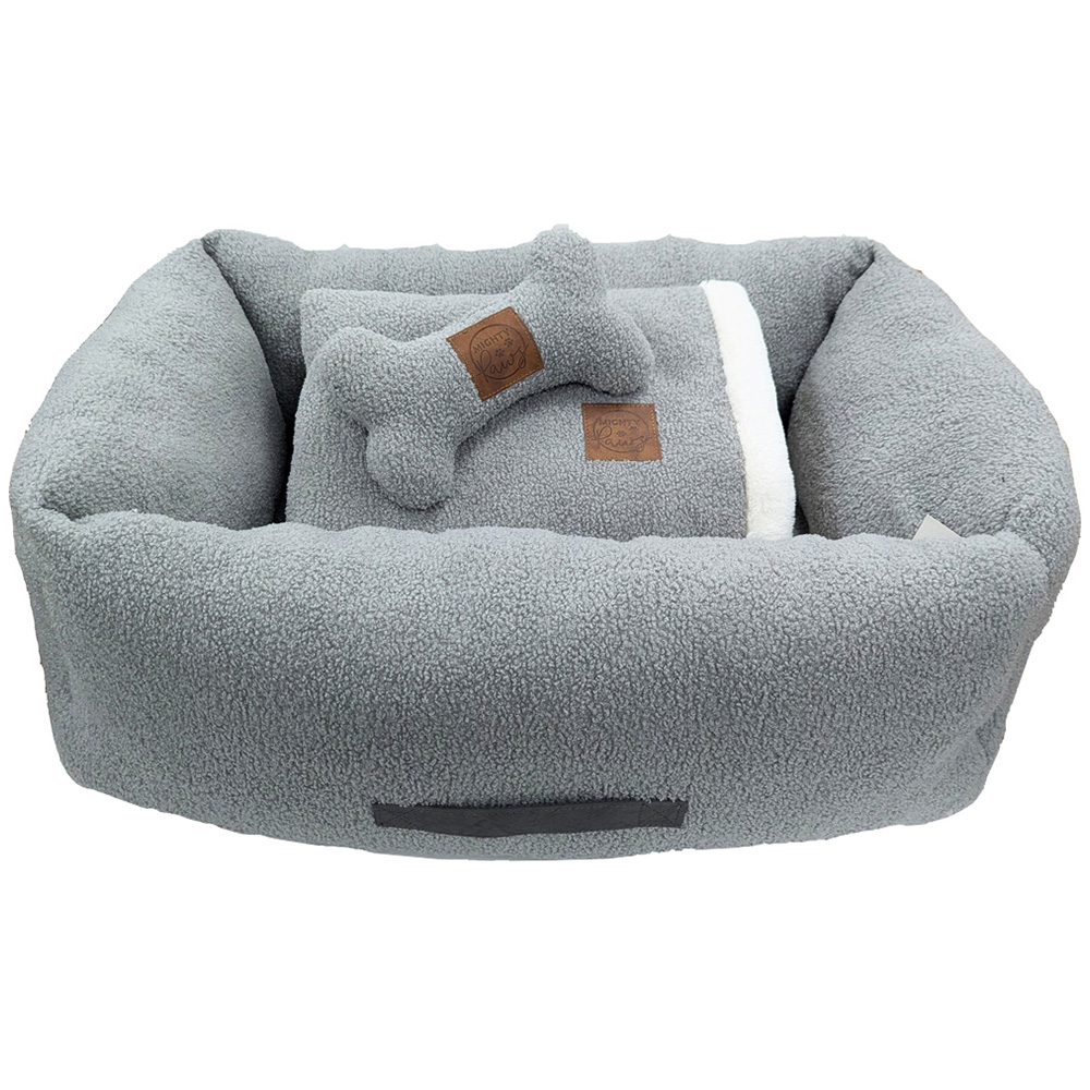 Mighty Paws Grey Pet Bed Blanket and Toy Cuddle Bundle Image 1