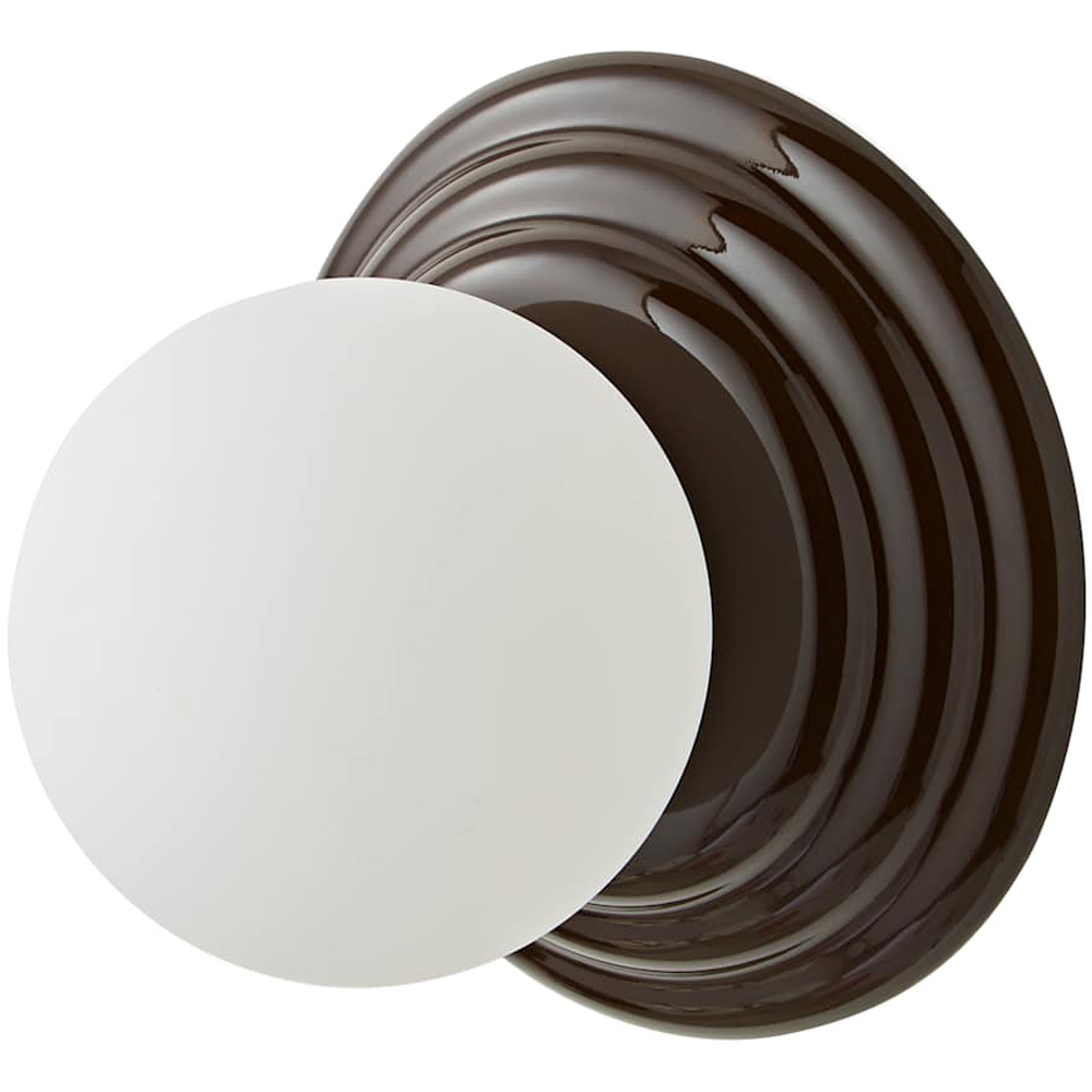 ValueLights Rue Frosted Glass Shade Chocolate Ribbed Ceramic Base Flush Wall Light with Bulb 2 Pack Image 1