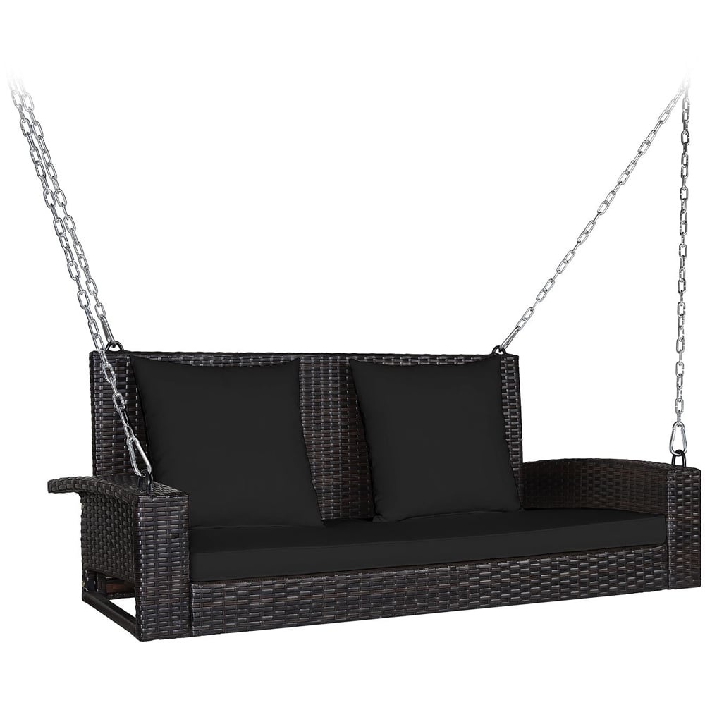 Costway 2 Seater Patio Rattan Porch Swing with 2 Solid Steel Chains Image 2