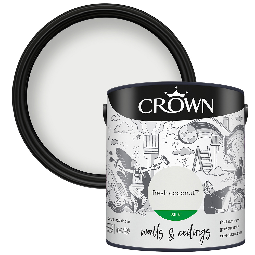 Crown Walls & Ceilings Fresh Coconut Silk Emulsion Paint 2.5L Image 1