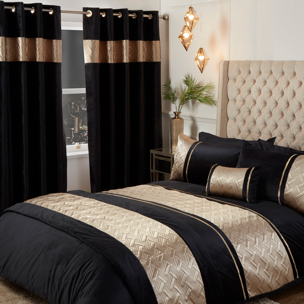 Rapport Home Capri Black and Gold Curtains 66 x 72 Inch Image 2