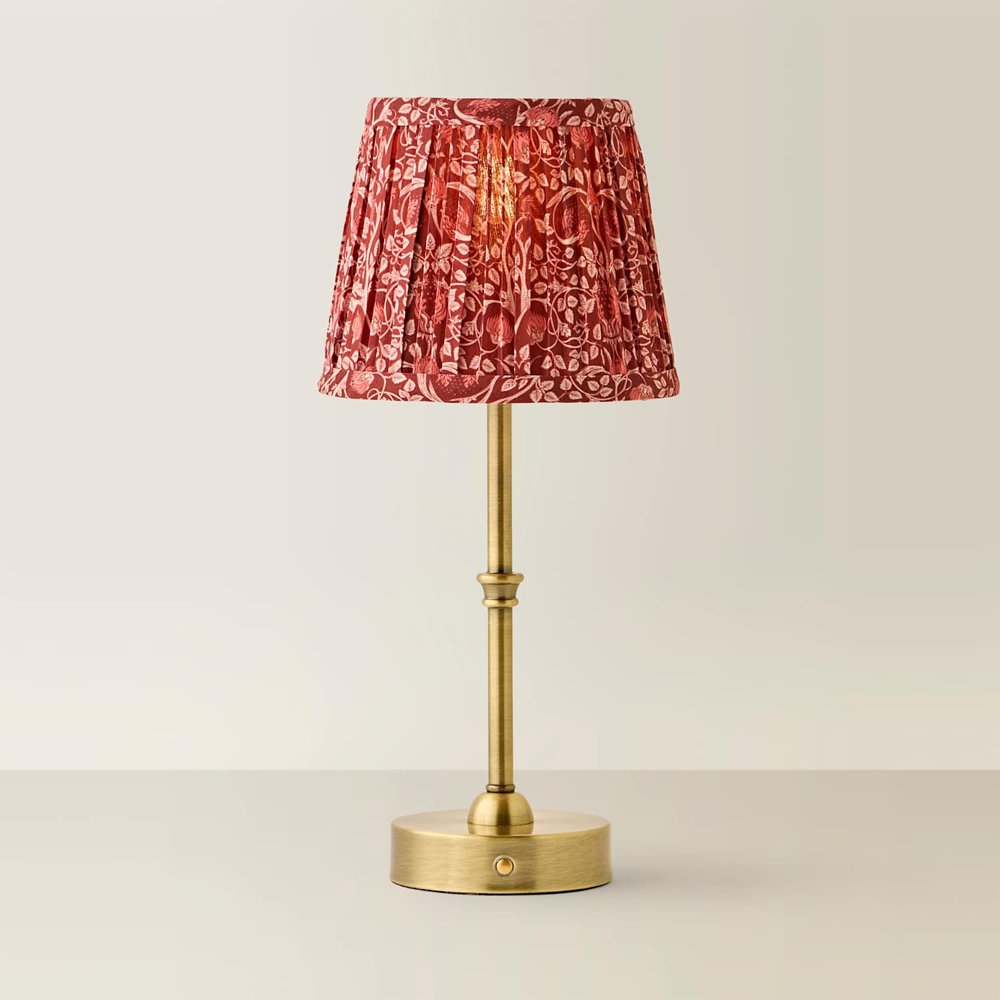 ValueLights Lowe Burgundy Floral Pleated Shade Gold Rechargeable Table Lamp with Bulb Image 3