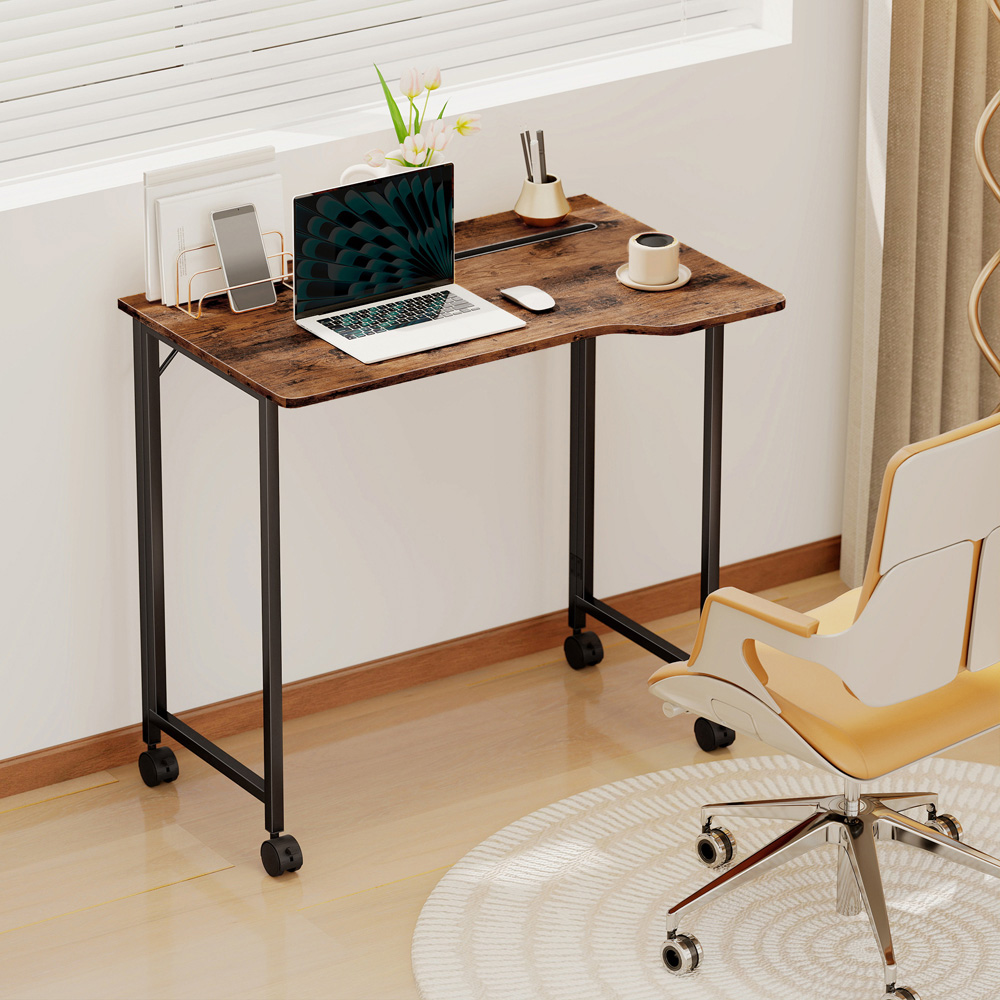Portland Foldable Small Writing Desk with Wheels Rustic Brown Image 5