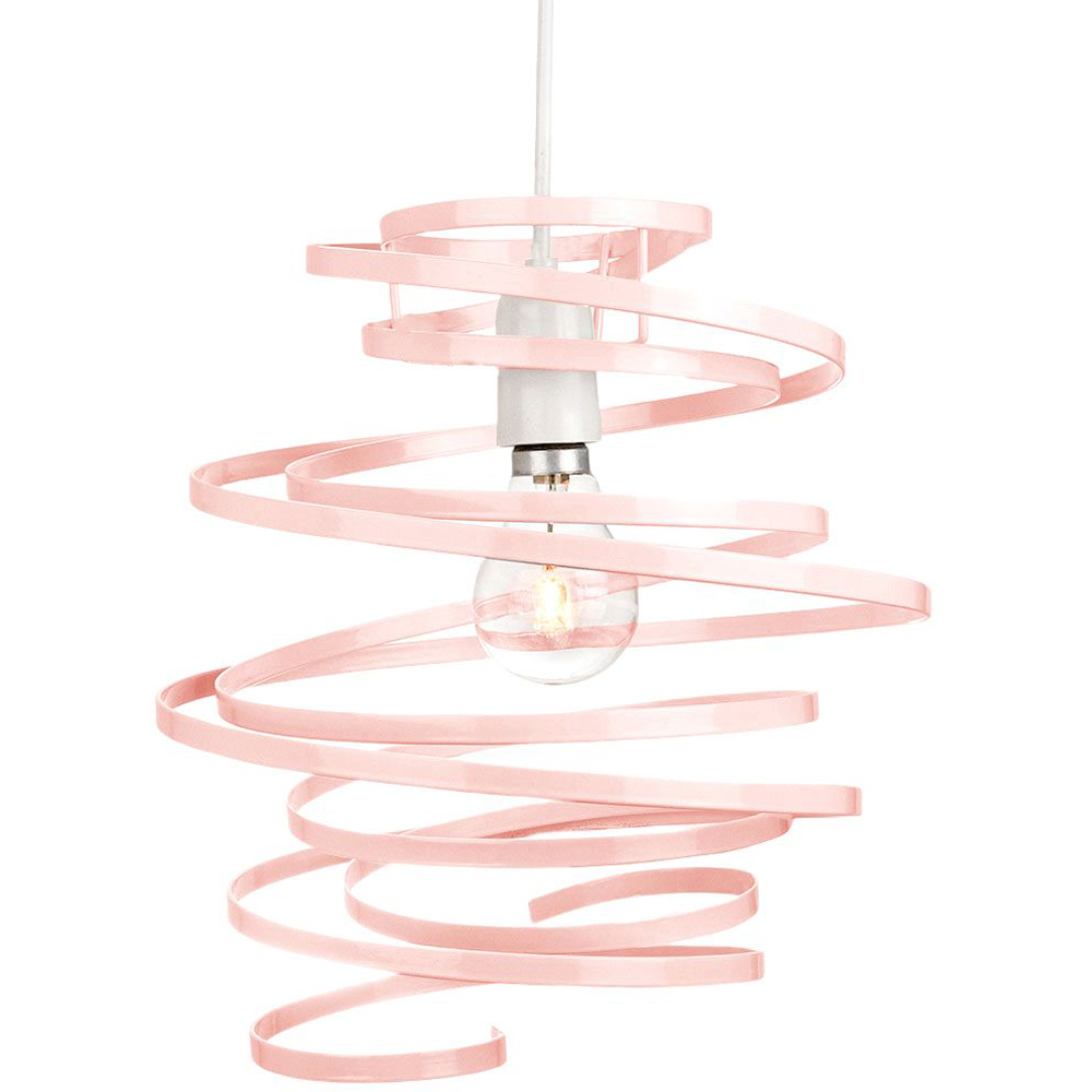 Happy Homewares Pink Gloss Metal Ribbon Swirl Ceiling Light Pendant Image 3