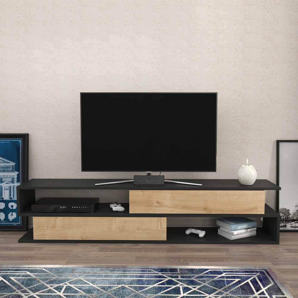 Decorotika Cortez 2 Shelf Anthracite and Oak TV Unit Image 5
