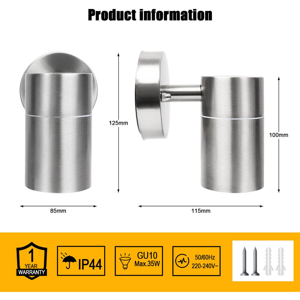 ExtraStar Silver Stainless Steel Outdoor Wall Downlight Image 5