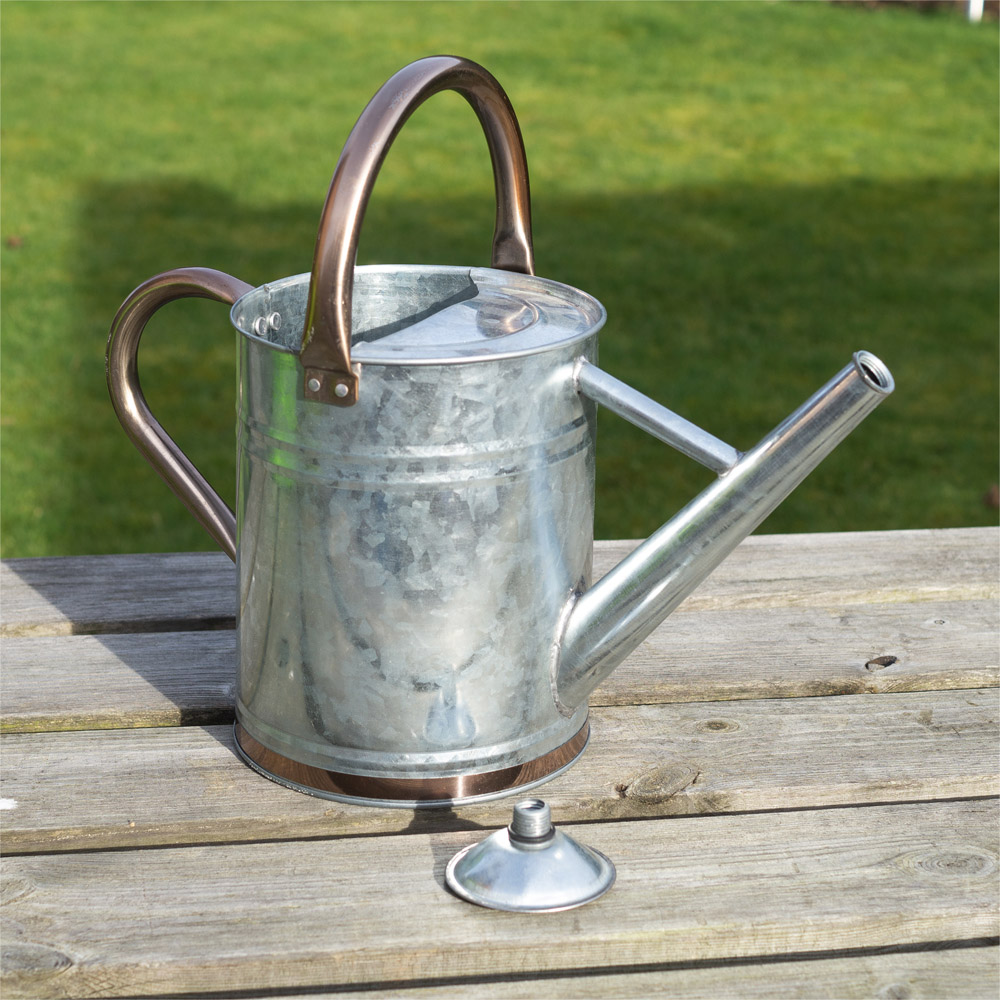 St Helens Silver Metal and Copper Accents Watering Can with Sprinkler Nozzle 4L Image 3