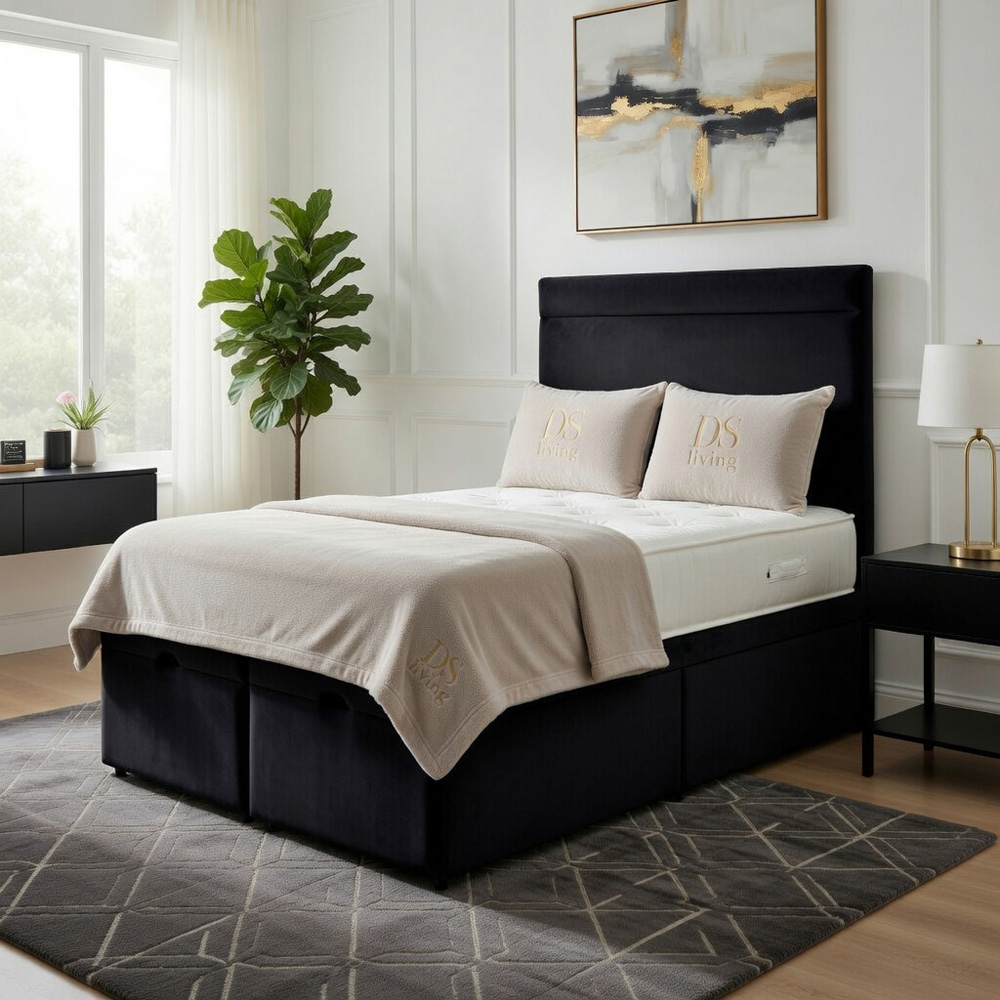 DS Living Majesty Super King Size Black Plush Velvet Ottoman Bed Image 4
