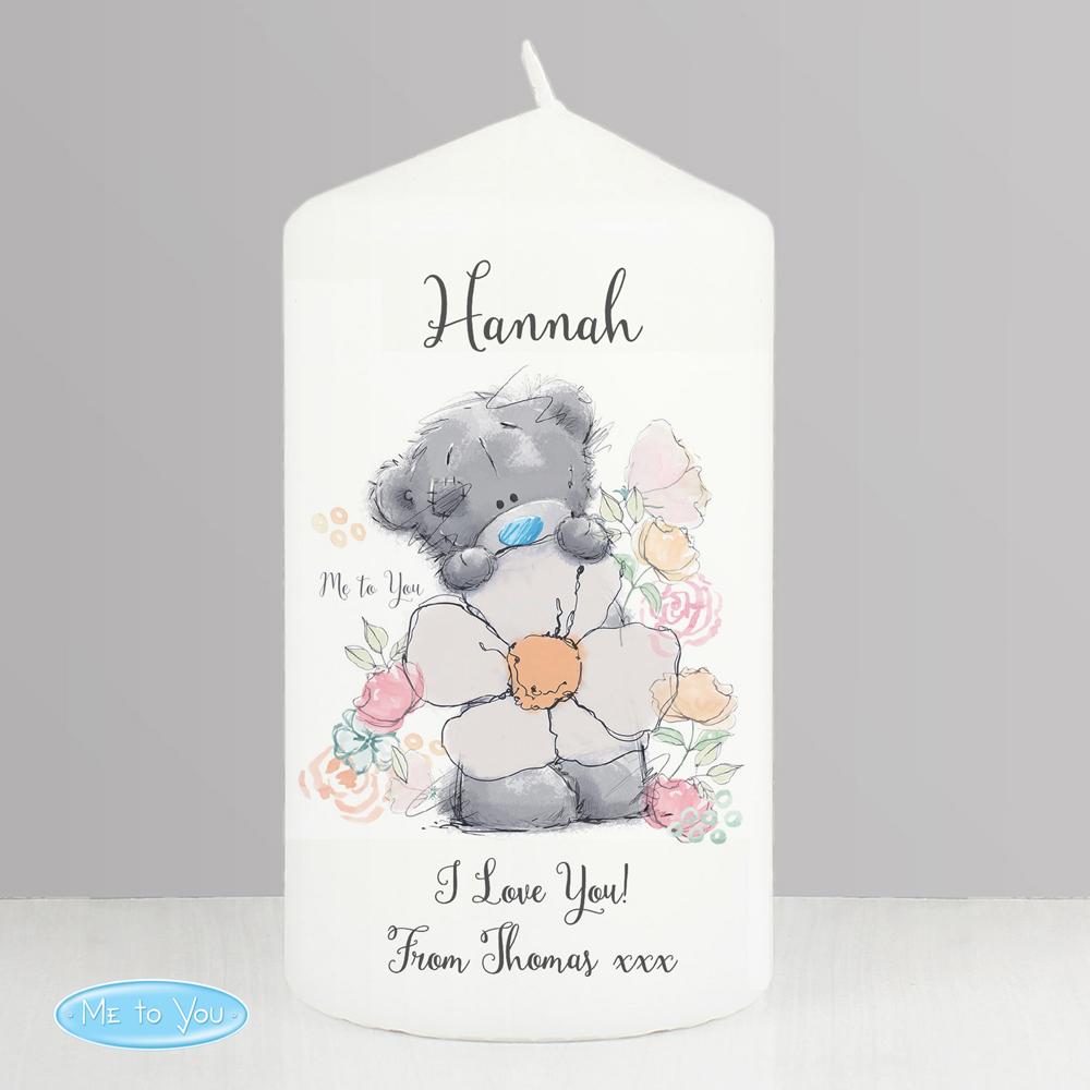 Personalised Memento Personalised Me to You Floral Pillar Candle Image 2