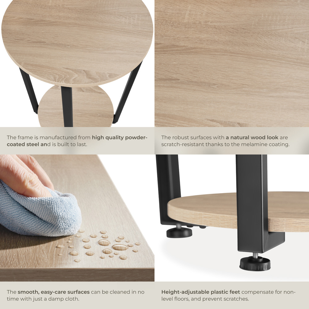 Tectake Swindon Single Shelf Round Sonoma Oak Bedside Table Image 5