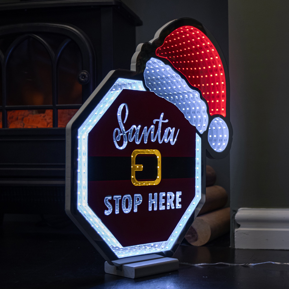 Samuel Alexander Red White LED Light Up Santa Hat Stop Here Sign Infinity Christmas Decoration 40cm Image 3