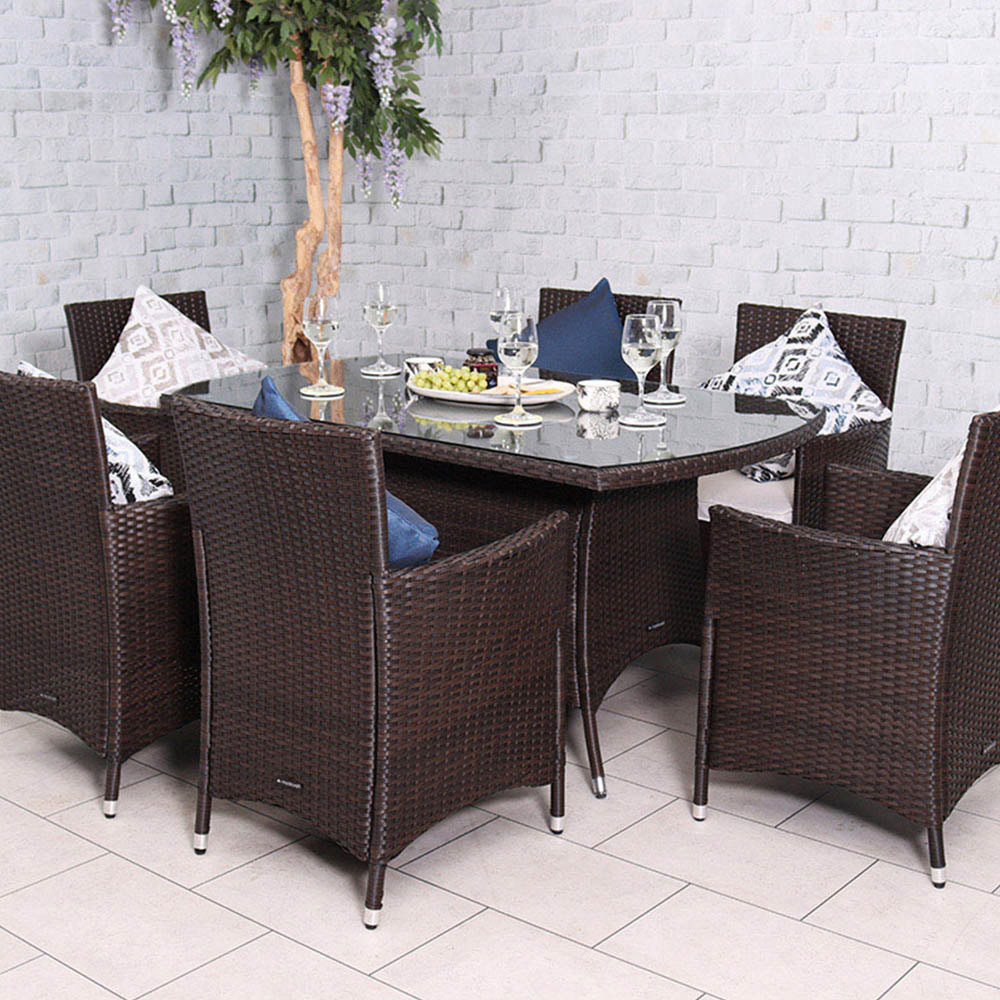 Royalcraft Nevada 6 Seater KD Rectangle Dining Set Brown Image 1