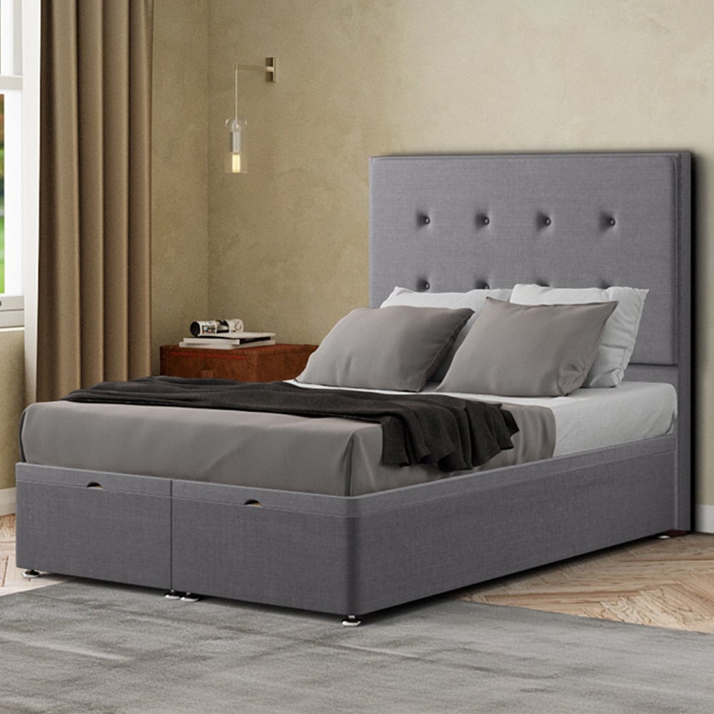 Eleganza Darlington Single Grey Linen Ottoman Bed with Floor Standing Headboard Image 1