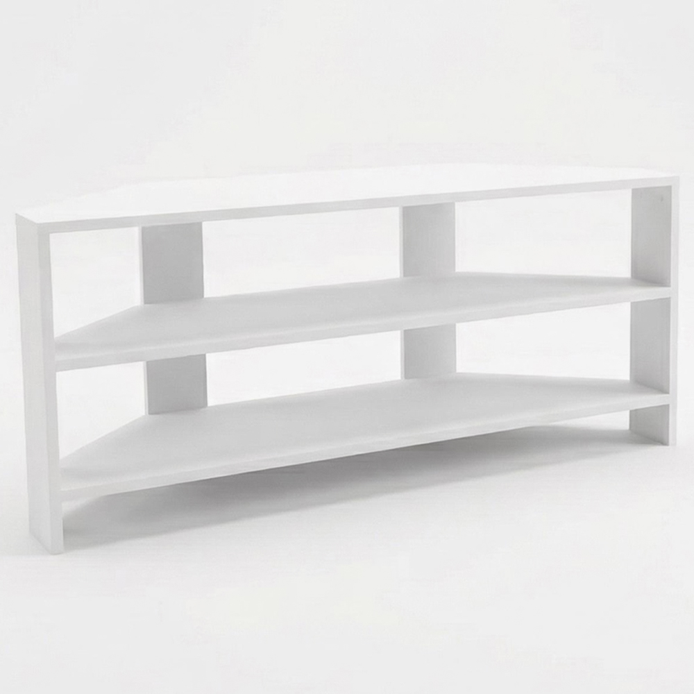 FWStyle Promo 2 Shelf White Corner TV Unit Image 2