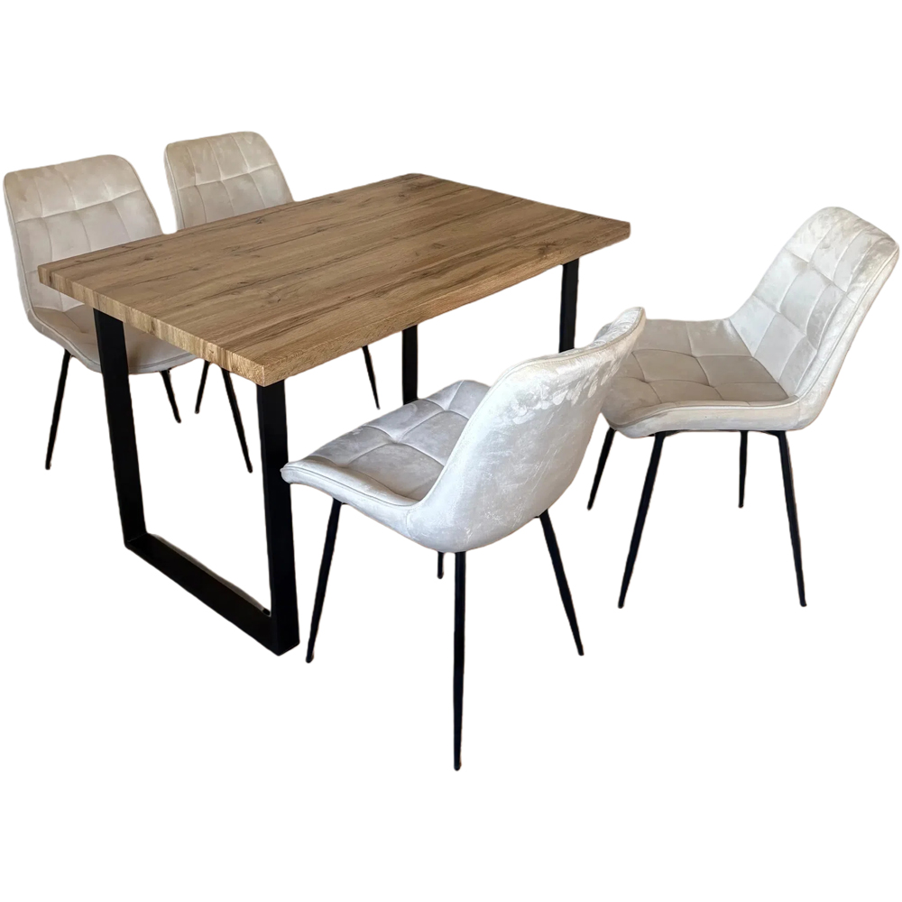 Indoor Living Colorado 4 Seater Oak and Cream Erica Velvet Dining Table Set Image 2