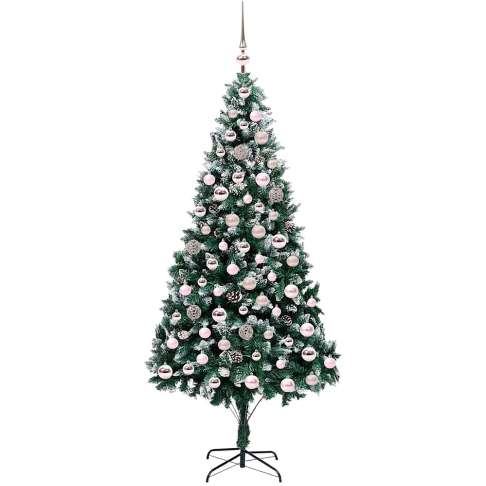 vidaXL Pre-Lit Pink Baubles Green Artificial Christmas Tree 7ft Image 4
