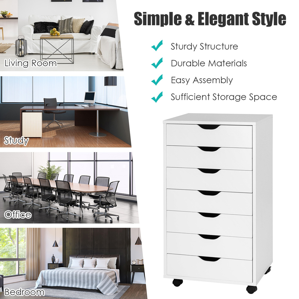 Costway 7 Drawer White Mobile File Cabinet Image 6