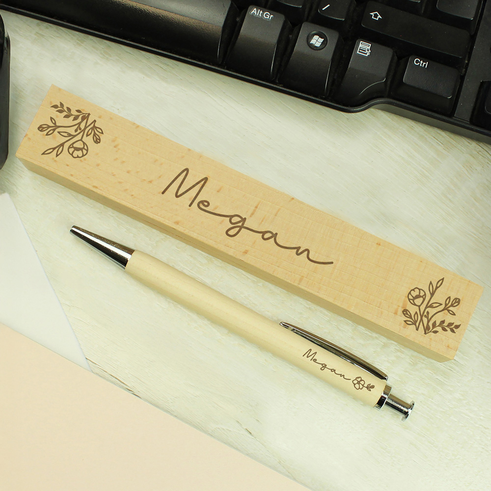 Personalised Memento Wooden Floral Personalised Pen and Box Image 2