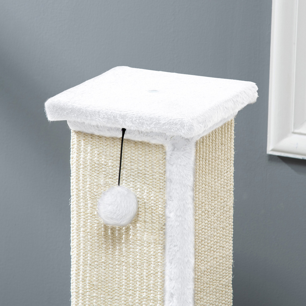 PawHut White Vertical Sisal Rope Ball Plush Cat Scratching Post 81cm Image 3