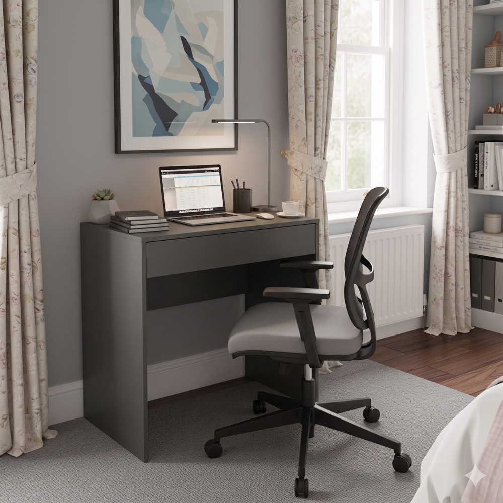 Shefa Line Focus 750 Single Drawer Wide Computer Desk Graphite Image 3