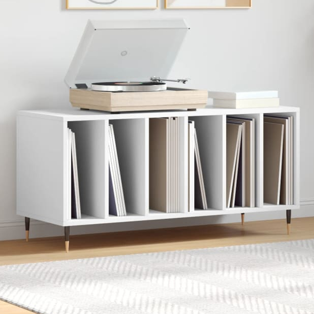 vidaXL 6 Shelf White Record Cabinet Image 1