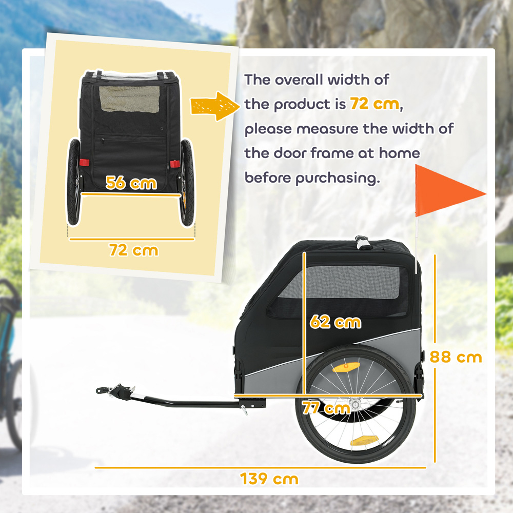 PawHut Grey Small and Medium Dog Bike Trailer with Rubber Wheels Image 9
