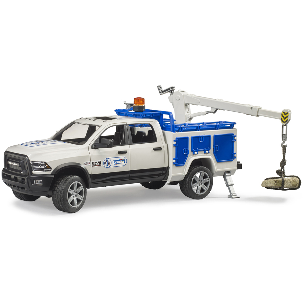 Bruder RAM 2500 Service Truck with Rotating Beacon Light and Extendable Assembly Crane Image 4