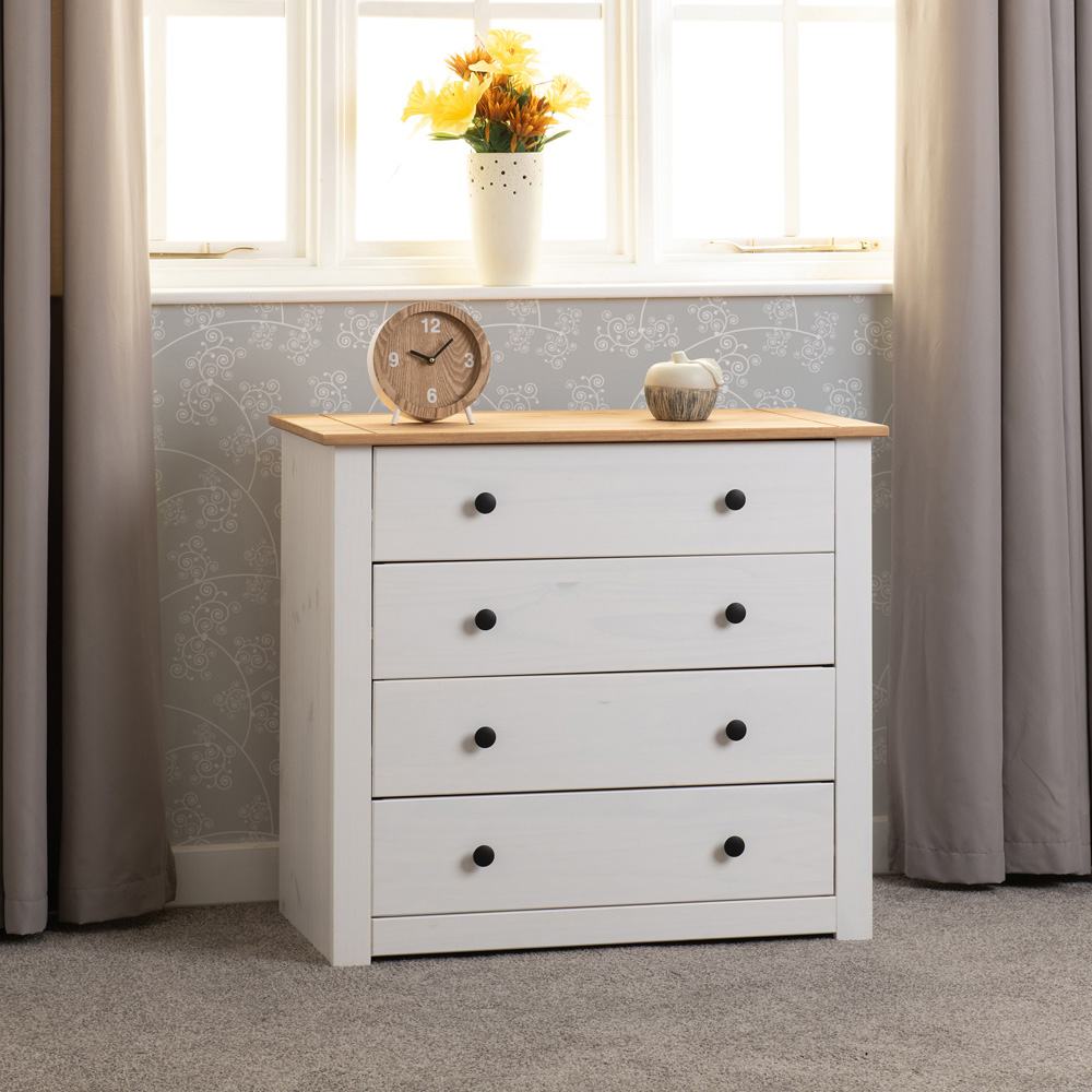 Seconique Panama 4 Drawer White and Natural Wax Chest of Drawers Image 6