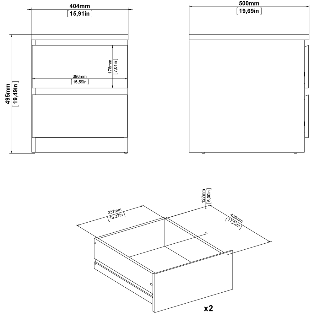 Florence Naia 2 Drawer Matt Black Bedside Table Image 9