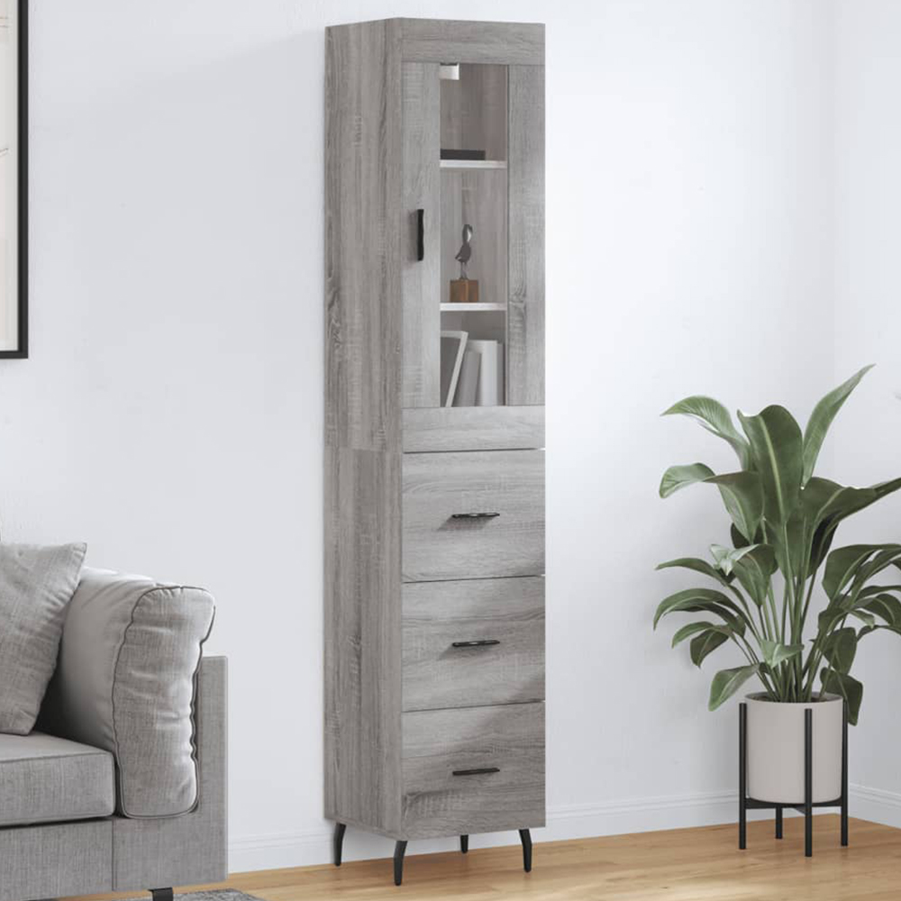 vidaXL Single Glass Door 3 Drawer Grey Sonoma Highboard Image 1