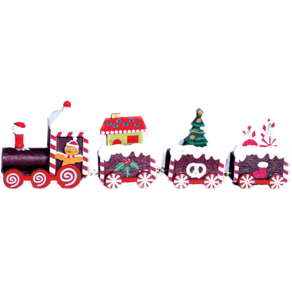 St Helens Multicolour Wooden Christmas Pudding Train Set Decoration Image 1