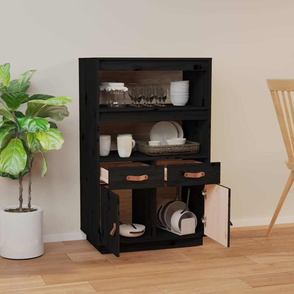 vidaXL 2 Door 2 Drawer 2 Shelf Black Pine Wood Highboard Image 8