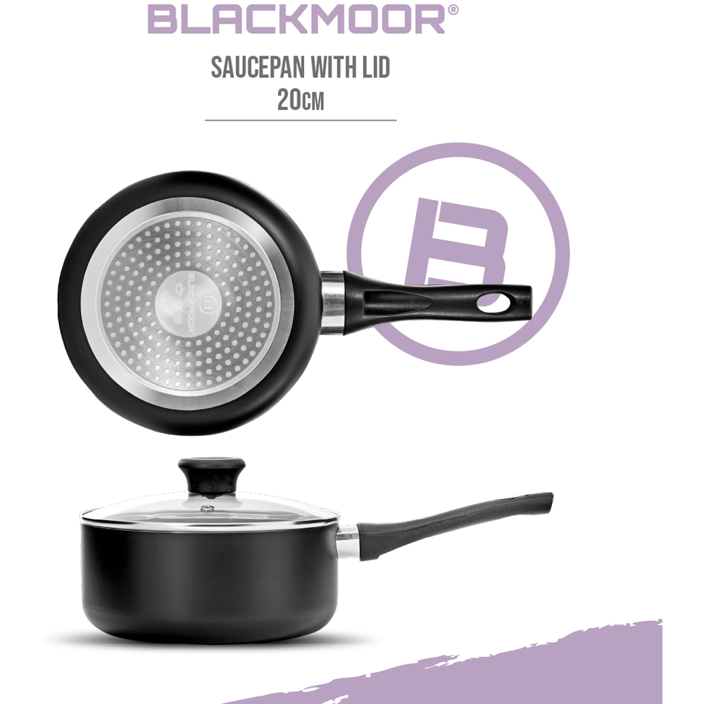 Blackmoor 20cm Black Ceramic Non-Stick Saucepan with Tempered Glass Lid Image 8