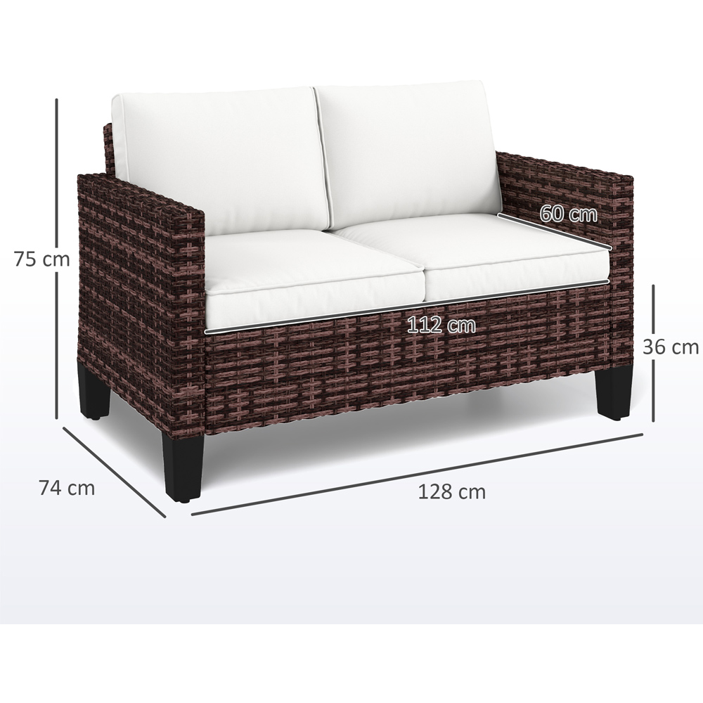 Outsunny 2 Seater Brown Cushion Rattan Garden Sofa Image 8
