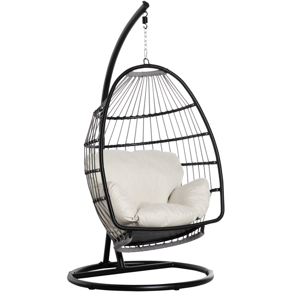 Outsunny Black Rattan Hanging Egg Chair with Cushion Image 2