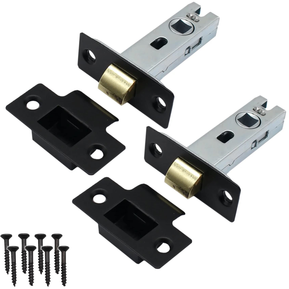 Golden Grace Matt Black Tubular Mortice Latch 65mm 2 Pack Image 1