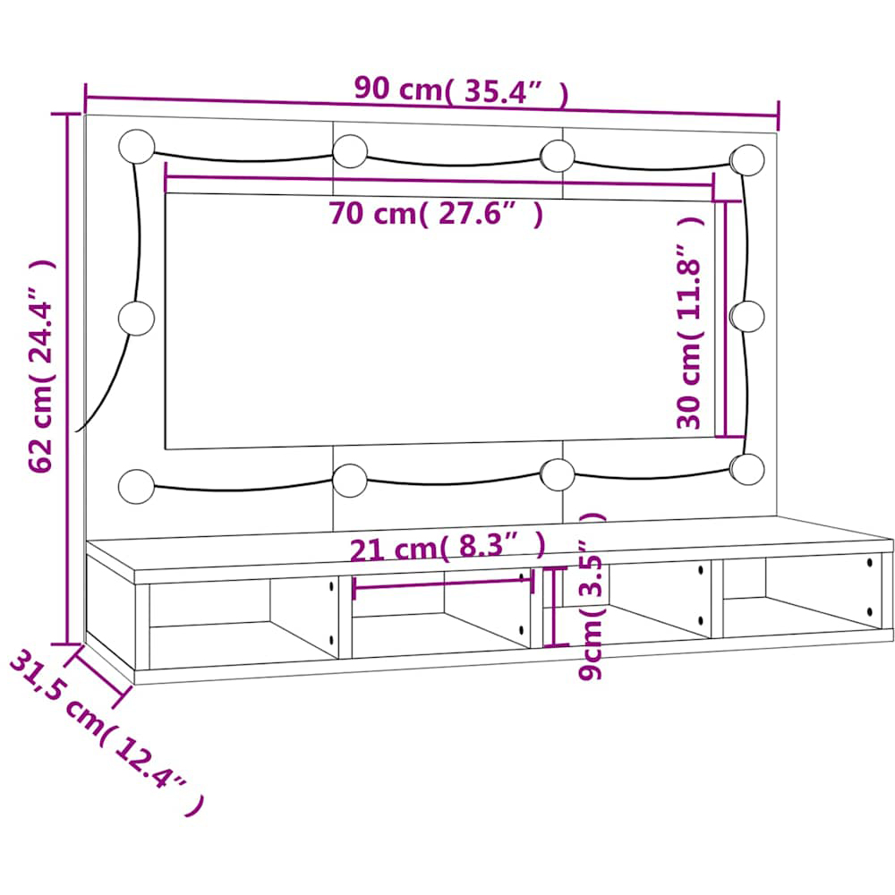 vidaXL 4 Open Shelf Brown Warm White LED Mirror Cabinet Image 6