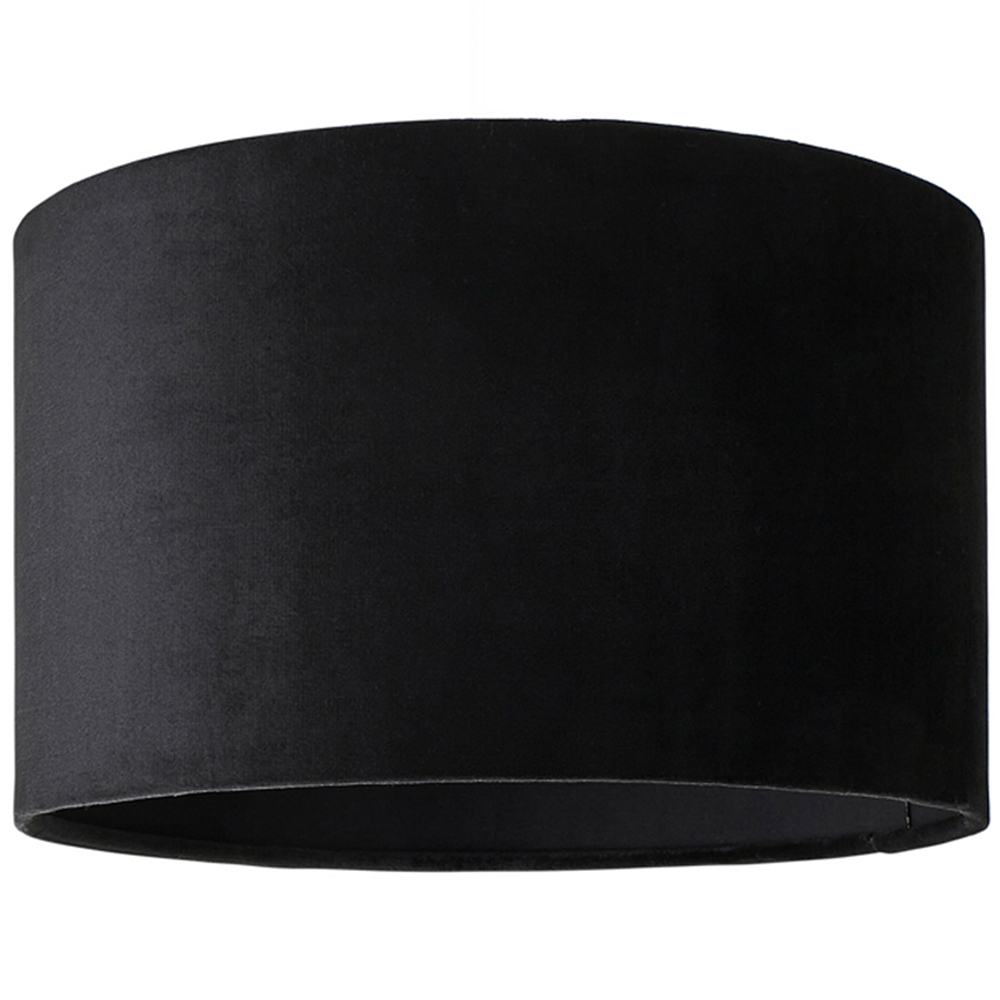 ValueLights Reni Black Velvet Drum Ceiling Lamp Shade 25cm Image 1