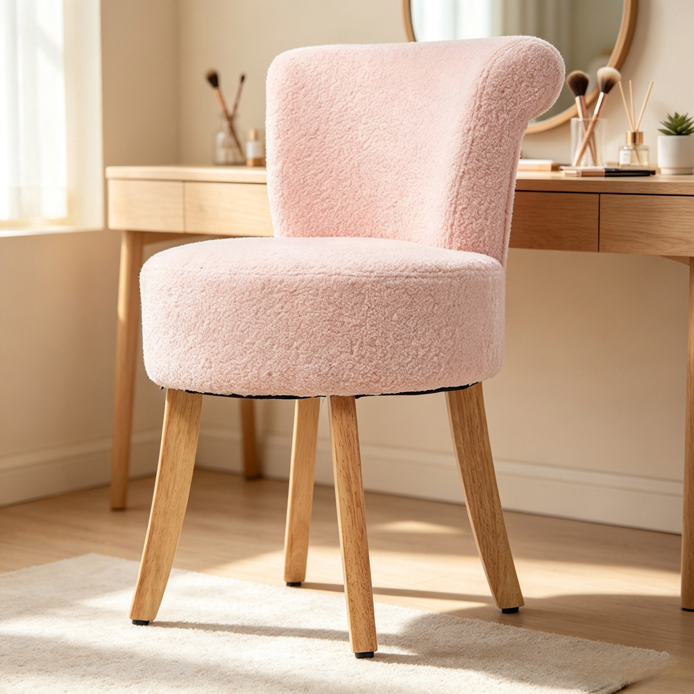 Living and Home Pink Teddy Fleece Low Backrest Vanity Stool Image 1