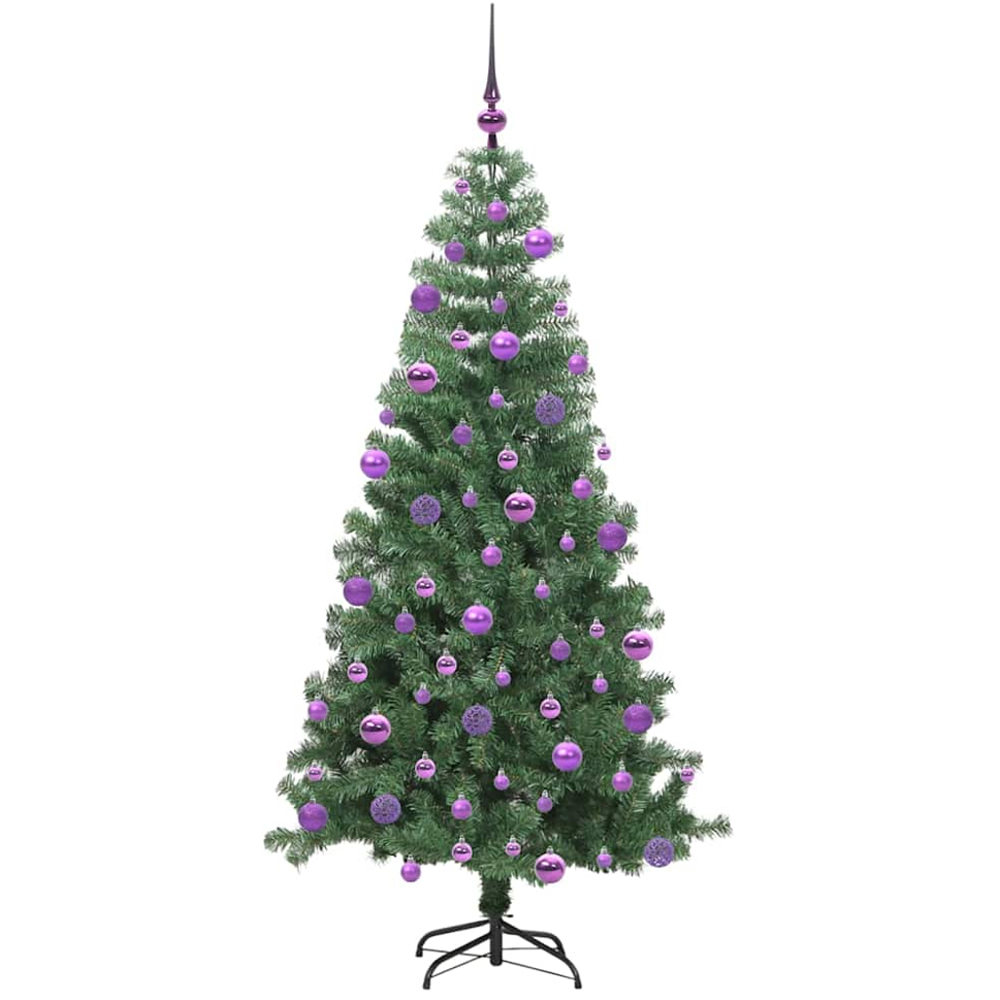 vidaXL Pre-Lit Lilac Baubles Green Artificial Christmas Tree 8ft Image 4