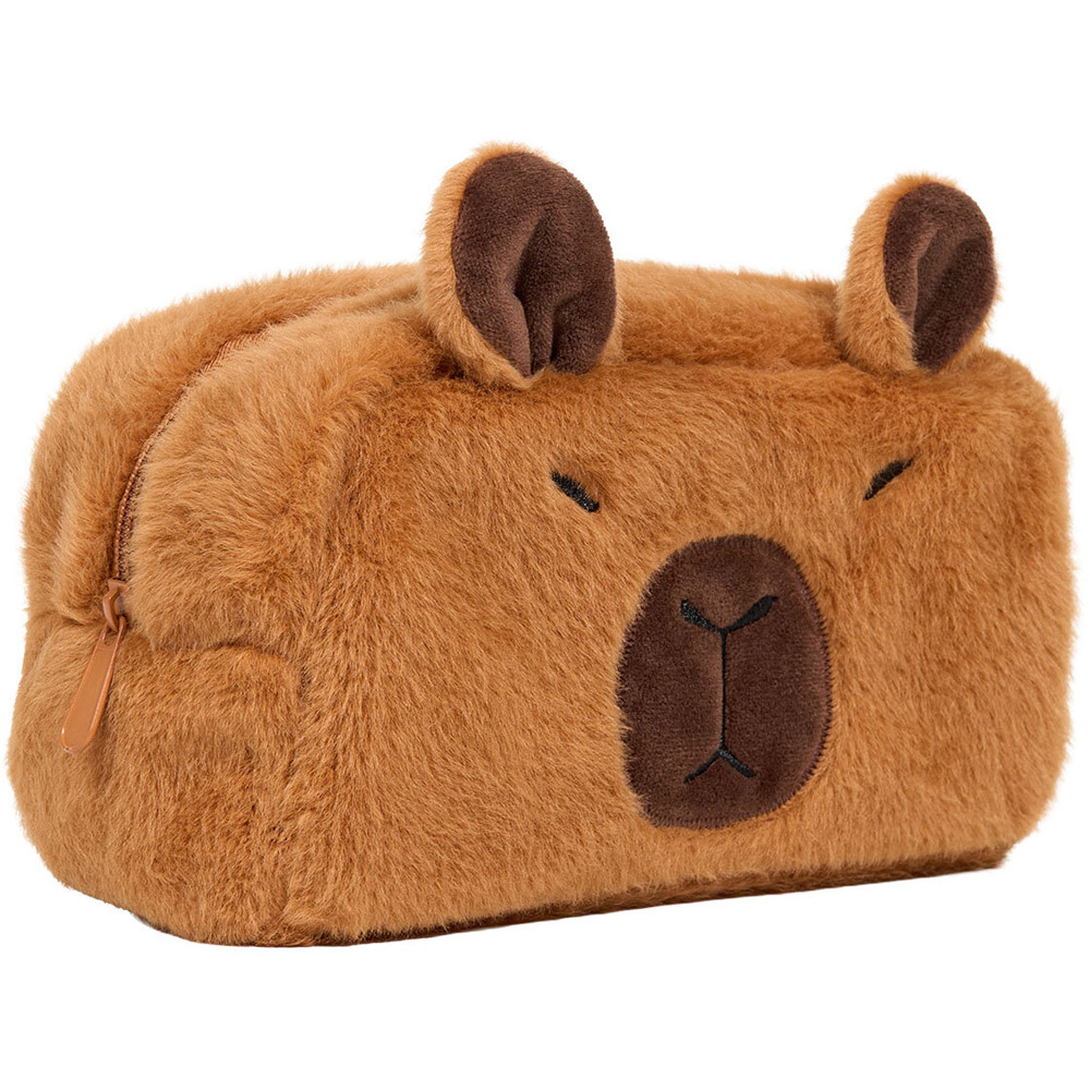 Capybara Collection Fluffy Makeup Bag Brown Image 2