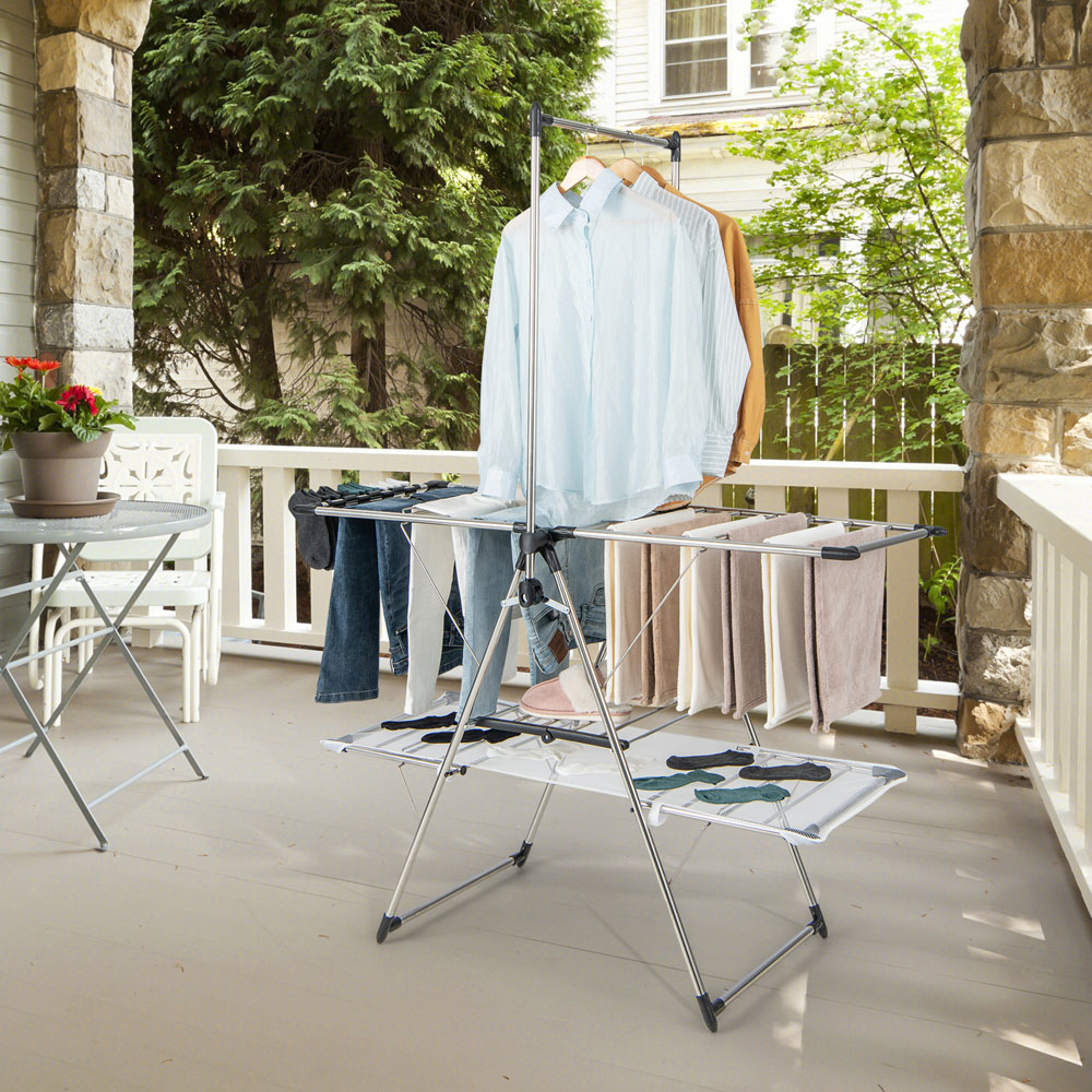 Costway 2 Tier Foldable Laundry Drying Rack with Hanging Bar Image 2