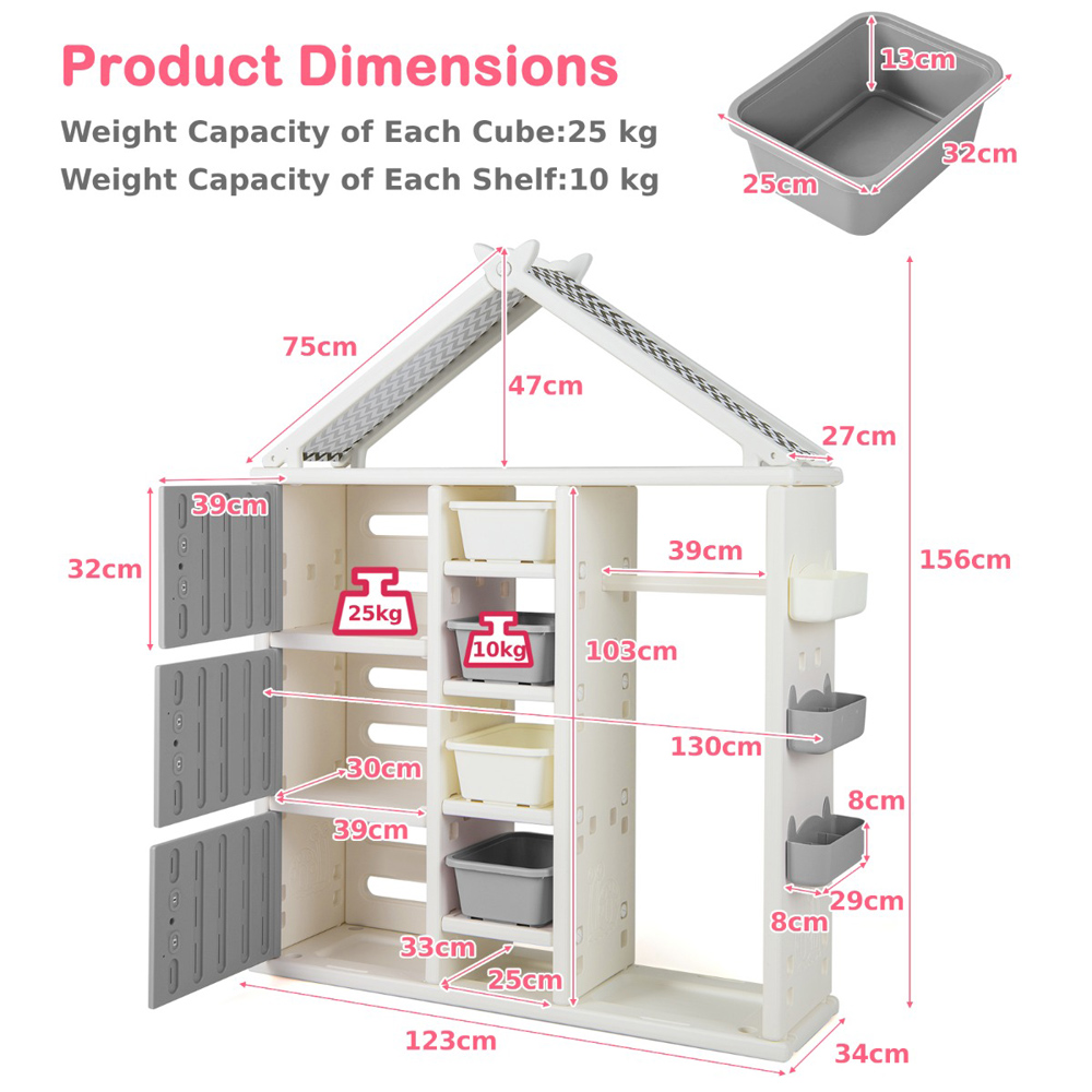 Costway Grey Kids Closet with Storage Bin Image 9